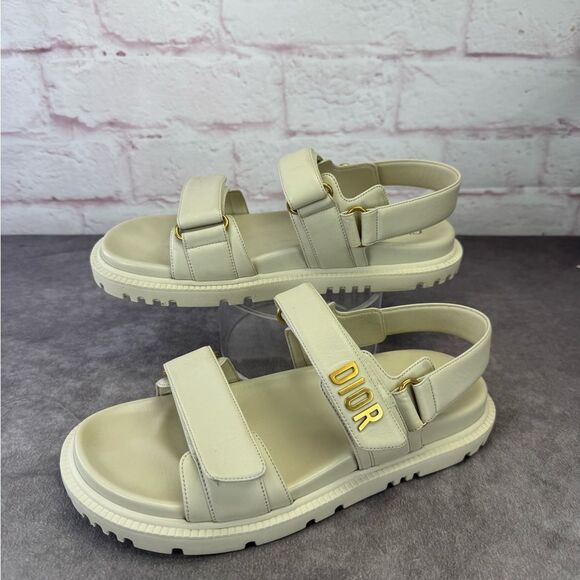 Authentic Dior Dioract Off White Sandals Gold Logo 39.5 - Picture 2 of 16